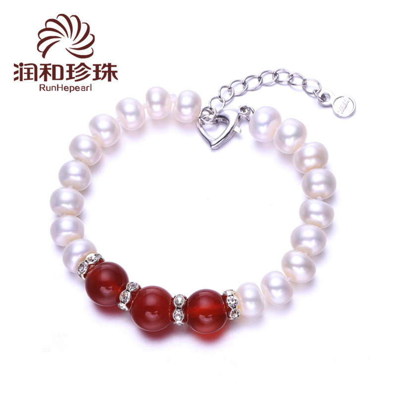 润和珠宝 年华 8-9mm如意玛瑙天淡水珍珠手链 然正品送妈妈/长辈|msdalam kategori barang kemas/berlian/Emerald/emas, mutiara asli (baru), barang kemas - dari Buy2taobao.com untuk memberikan perkhidmatan ejen Taobao profesional membeli