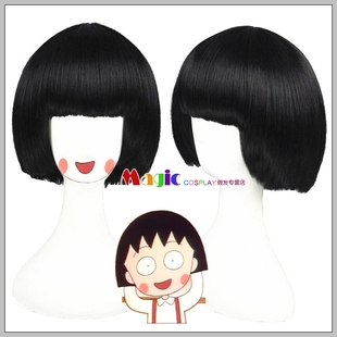 cosplay假发 银仙 小雏/樱桃小丸子 cos黑色假发 妹妹头短发