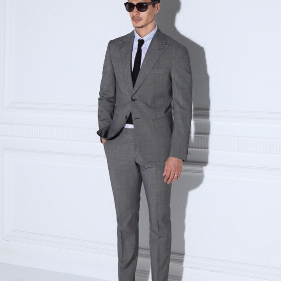 韩国代购男装 修身韩版男士春秋西装潮经典商务绅士黑点西服套装