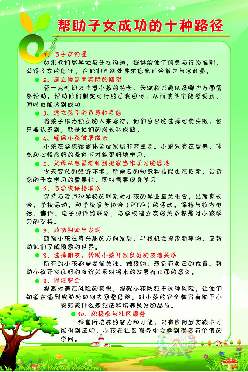 724海报印制展板写真喷绘贴纸510幼儿园帮助子女成功路径宣传栏