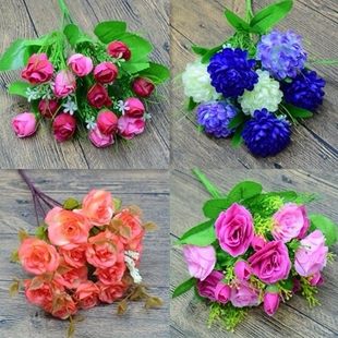 单支玫瑰花假花仿真绿植花束绢花塑料干花艺布花客厅装饰插花摆设