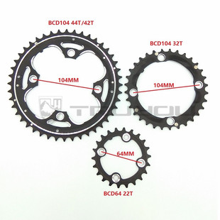 32T TRUYOU山地车全铝牙盘BCD104 44T 42T 22T三盘齿盘片 BCD64