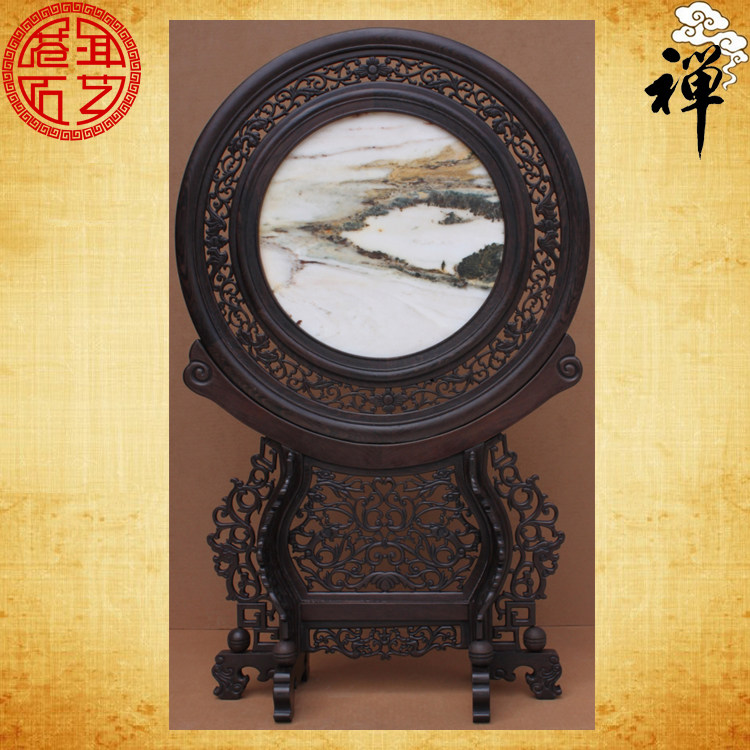 天然大理石画 鸡翅木 红木 座屏 台屏 屏风 摆件 精品
