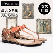 Feibolierxia wax leather colour matching toe cut low women's Sandals FB52113135