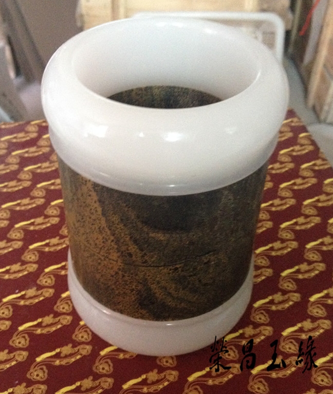 玉笔筒摆件阿富汗白玉笔筒 居家饰品 办公桌客厅摆件