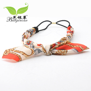 Bagen and grass floral headband Korea headdress bowknot rabbit ears headband Korean band headband elastic hair accessories