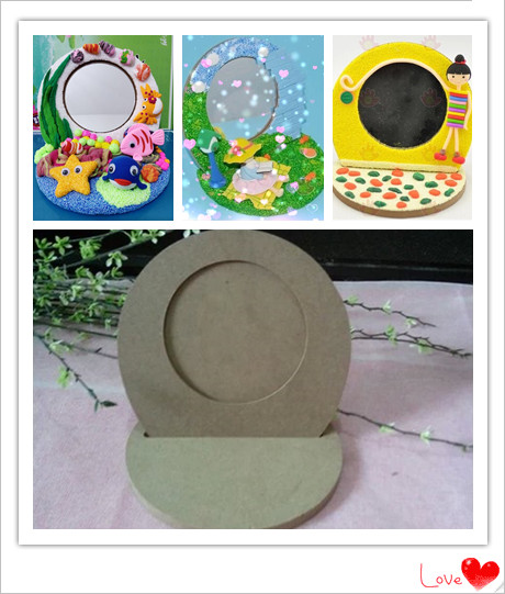 儿童DIY手工镜子制作 白坯木制镜子雪花珍珠泥模具彩泥粘土模具