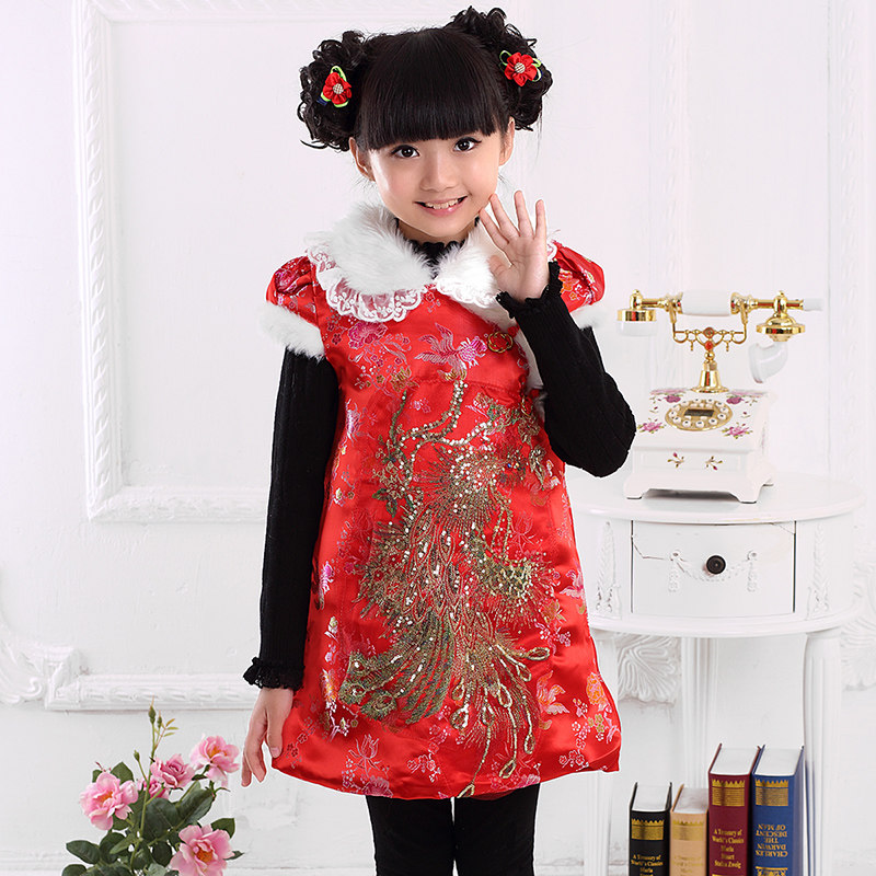 女宝宝唐装夹棉新年表演服旗袍裙