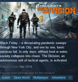 Steam PC key 汤姆克兰西 全境封锁 Tom Clancy's The Division