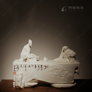 知音 德化白瓷古典人物伯牙子期琴房高档会所工艺品摆件颜松柳