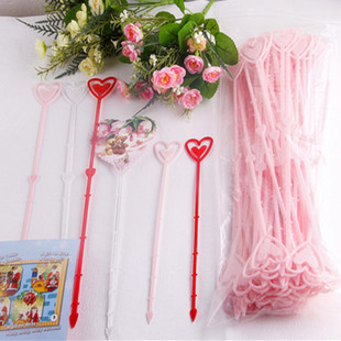 心形长花插塑料花叉鲜花花束包装材料贺卡片杆棒夹婚庆花店用品