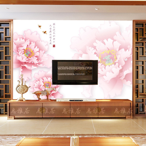 中式简约牡丹花无缝壁画墙布客厅沙发电视背景墙纸卧室书房壁纸34图片