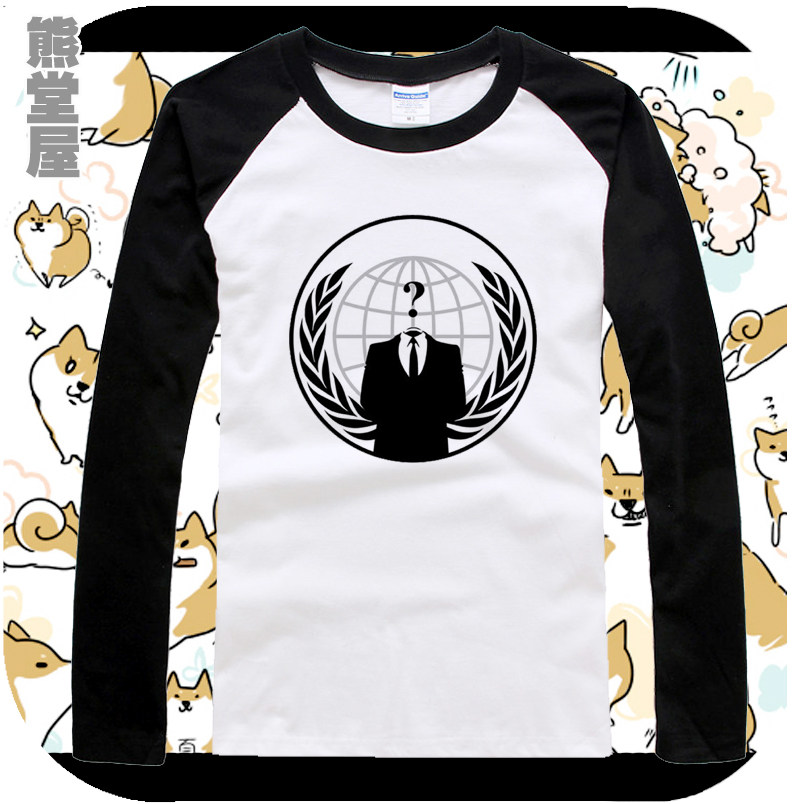 纯棉长袖插肩t恤衣服logo符号标志anonymous匿名者黑客组织