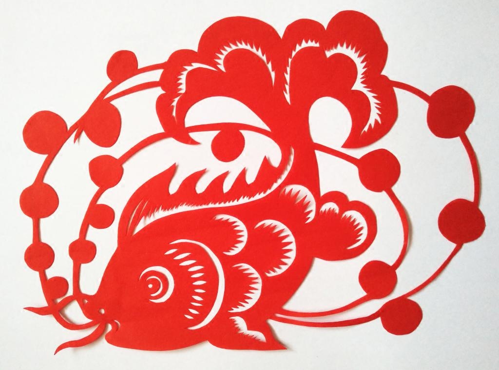 鱼动物剪纸 学生儿童幼儿园纯手工窗花贴纸双面红宣纸20*29厘米