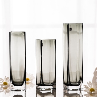 饰 套色工艺花器摆件酒店家居装 玻璃透明手工方缸 简约正方口花瓶