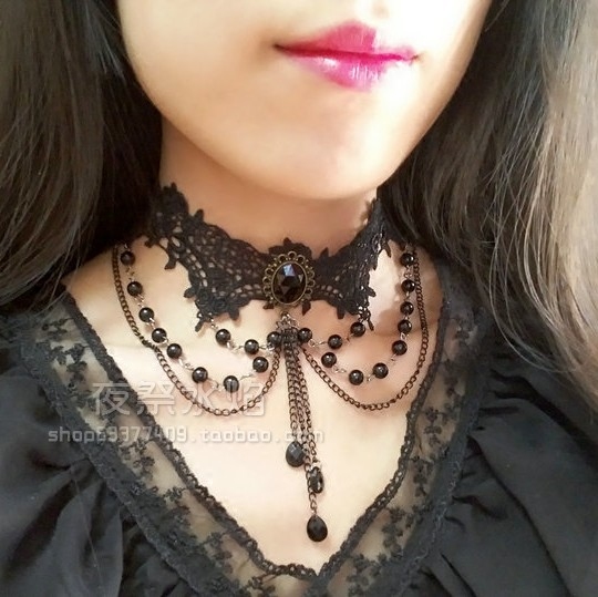 欧美复古舞会夜店晚礼服蕾丝项链图片