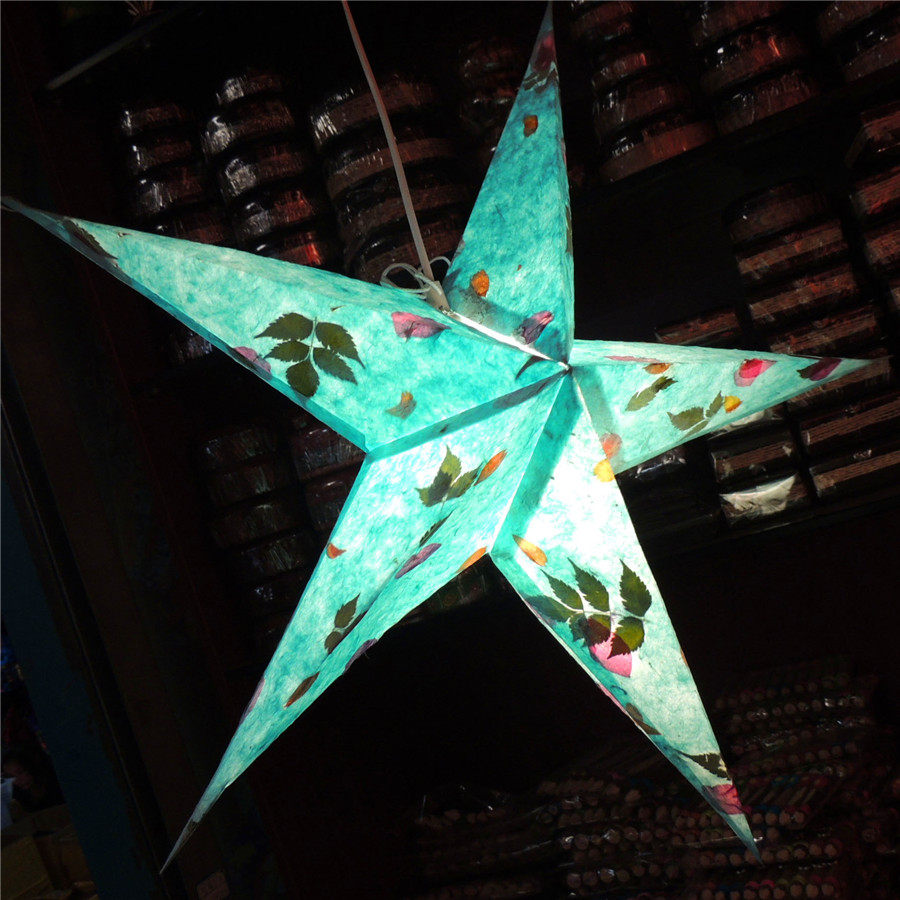 诗玛哈泰国手工纸灯罩干花五角星春节灯笼茶室酒吧灯罩东巴纸灯