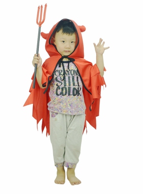 红魔红鬼衣万圣节服装COS服饰道具化装舞会用品红色牛角披风儿童