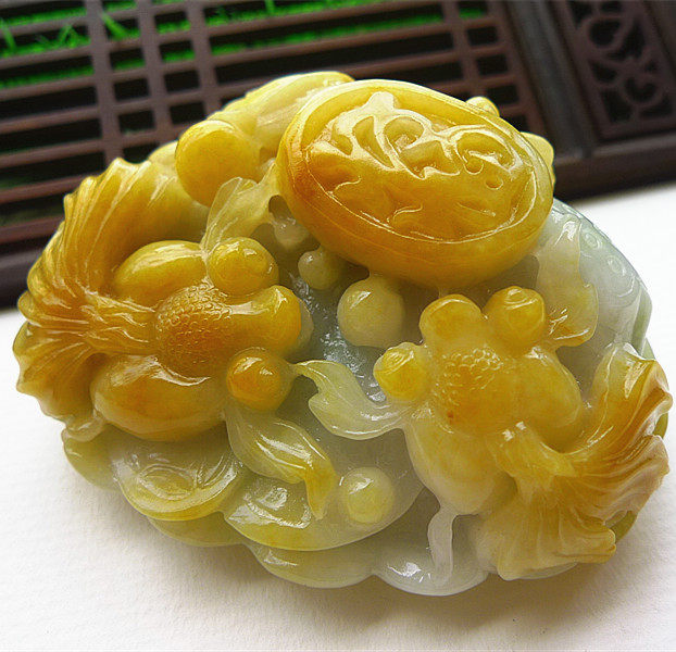 天然翡翠满黄金玉满堂把件手玩件a货带证包邮003