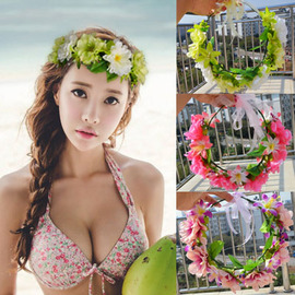 韩式新娘花环头饰森女度假配饰海边沙滩头花饰品头环仿真花朵发饰