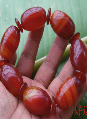 促销新款枣红老料玛瑙桶珠手串男士玉髓手链鼓珠时尚手饰原石珠子
