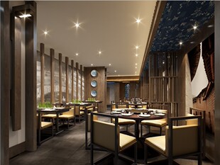 新中式 客家餐厅菜馆 施工图纸CAD+高清效果图 室内设计