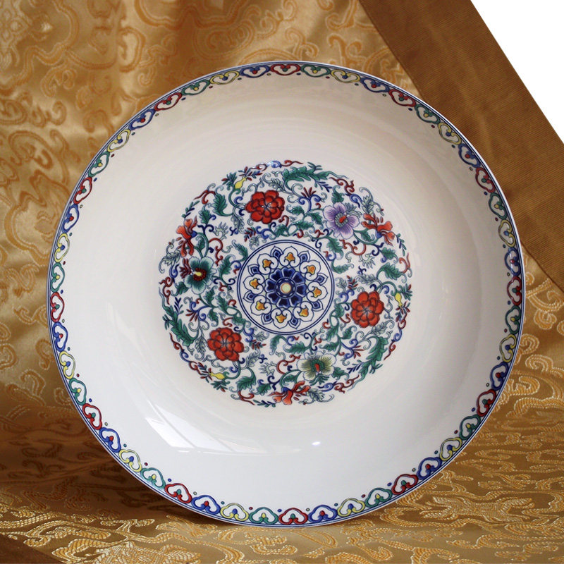 景德镇特色瓷器仿古斗彩万花优质骨瓷饭盘深菜盘 平盘 陶瓷盘单盘