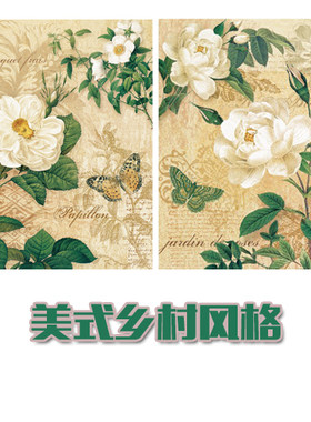 美式风植物花卉复古微喷打印壁画