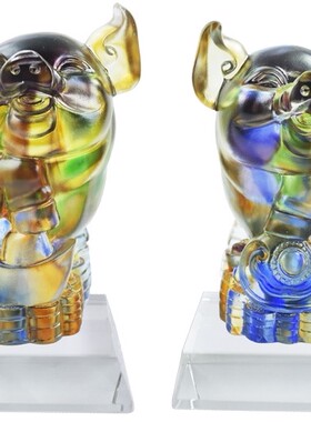 古法琉璃摆件 YL琉璃SZ-013富足如意 猪 书房 玄关 客厅摆件