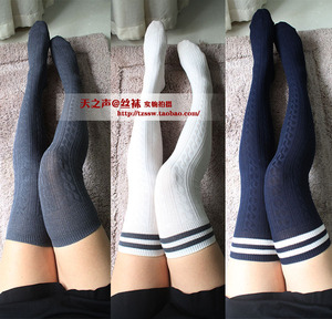 出口外贸 春秋纯棉显瘦8字麻花长筒袜 精梳棉过膝袜长统袜女袜