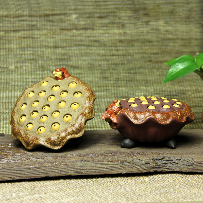 紫竹轩宜兴紫砂茶宠摆件茶玩功夫茶具纯手工原矿紫砂雕塑喷水莲蓬