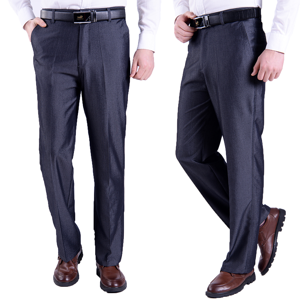 加大码夏季薄款直筒中老年男裤中年休闲裤男士加肥高腰宽松长裤子