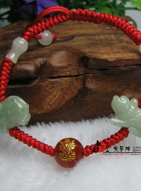 属虎人用玉虎猪六合本命佛手机链钥匙扣红绳手链
