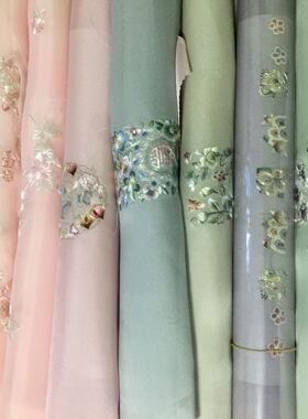 真丝生丝绡韩国手绣绣片汉服韩服奥黛旗袍面料不挑色随机发包邮秋