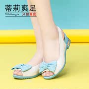 2015 summer new casual sweet bow wave fish mouth leather shoes flats Sandals Tilly cool foot