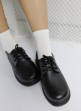 lolit日系圆头系带皮鞋学生鞋低帮交叉绑带平底制服鞋纯色