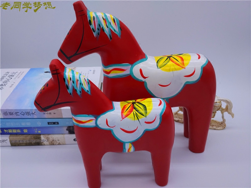 手工彩绘瑞典国宝达拉木马红马套装精美创意欧式家居装饰木质摆件