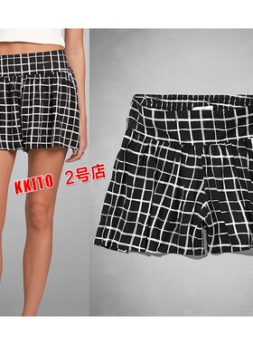 A家 夏季新款裙子黑白格子短裙女半身裙弹力显瘦裤裙百褶裙打底裙