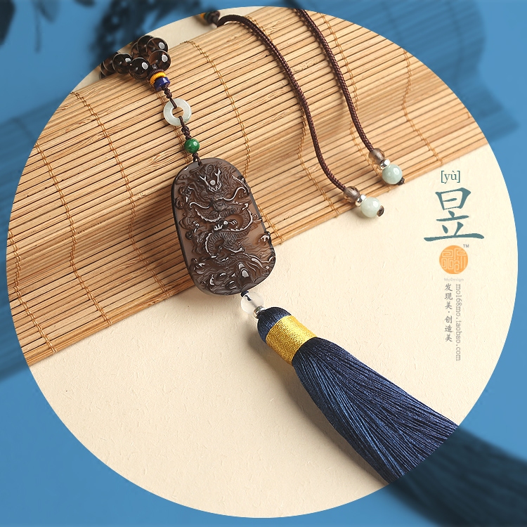 瞐原创冰种黑曜石关公高端车挂