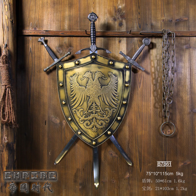 创意仿古欧式背景墙挂饰组合中世纪盔甲装饰复古酒吧客厅原创品牌