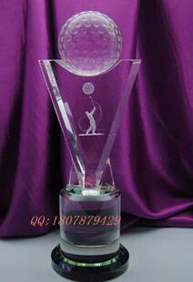 HY-297中号精品内雕高尔夫 水晶奖杯 高档颁奖奖品奖牌 免费刻字