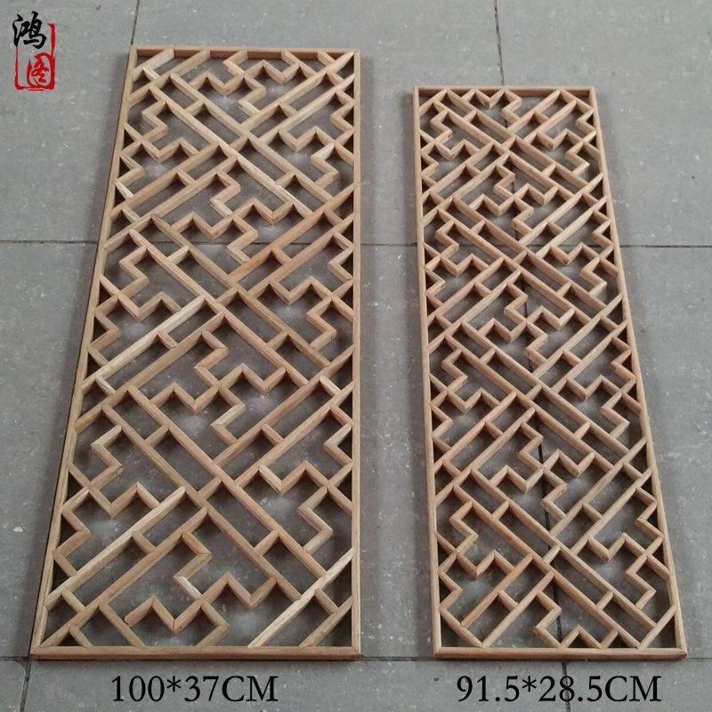 东阳木雕中式仿古装修实木万字花格吊顶玄关隔断电视背景墙定做