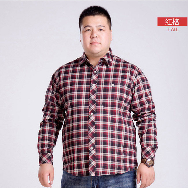 新秋冬款加肥加大男装 潮胖人特大码超大纯棉格子长袖衬衫胸围156
