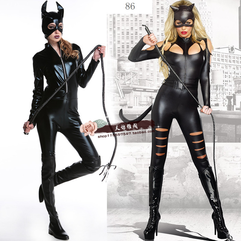新款欧美性感狂野黑猫女装 连体漆皮猫女郎cosplay派对DS演出制服