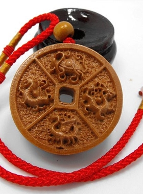 桃木神兽白虎玄武朱雀钥匙扣项链