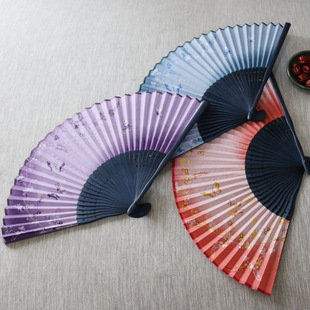 日式 扇子清仓 和风蝴蝶扇子日本折扇头青棉布纸和服COSPLAY女式