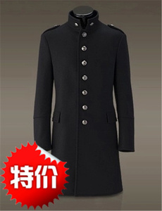 德国二战大衣男装立领修身单排扣中长款羊毛呢子大衣金属鱼子纹扣