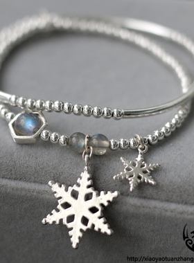 夜雪925纯银手链双层六边形雪花