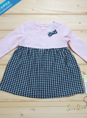 【4折】阳光鼠 153GTQ16女童新款长袖连衣裙 春秋拼接裙子格子粉