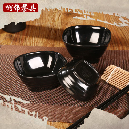 高档密胺餐具黑色方形碗塑料